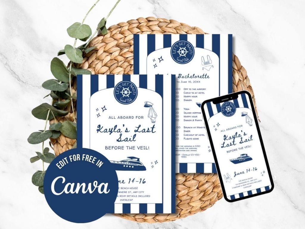 lets get nauti bachelorette party invitation