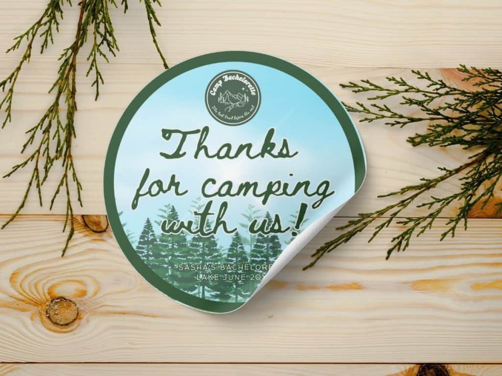 camp bachelorette party favor sticker