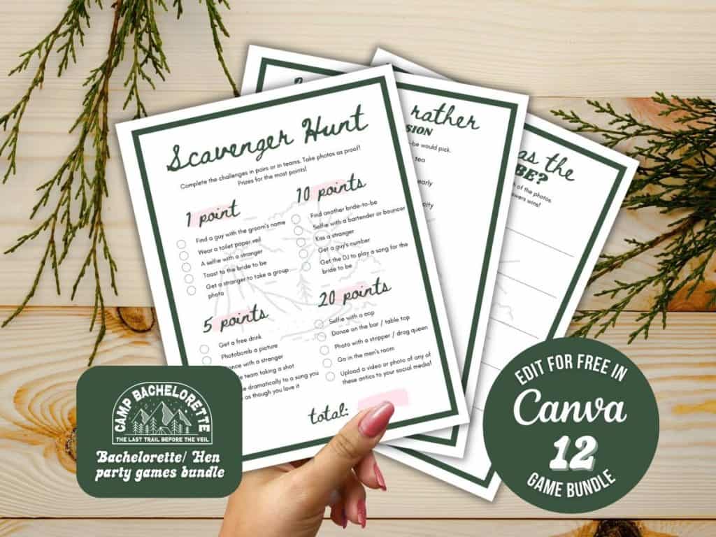 camp bachelorette party game bundle