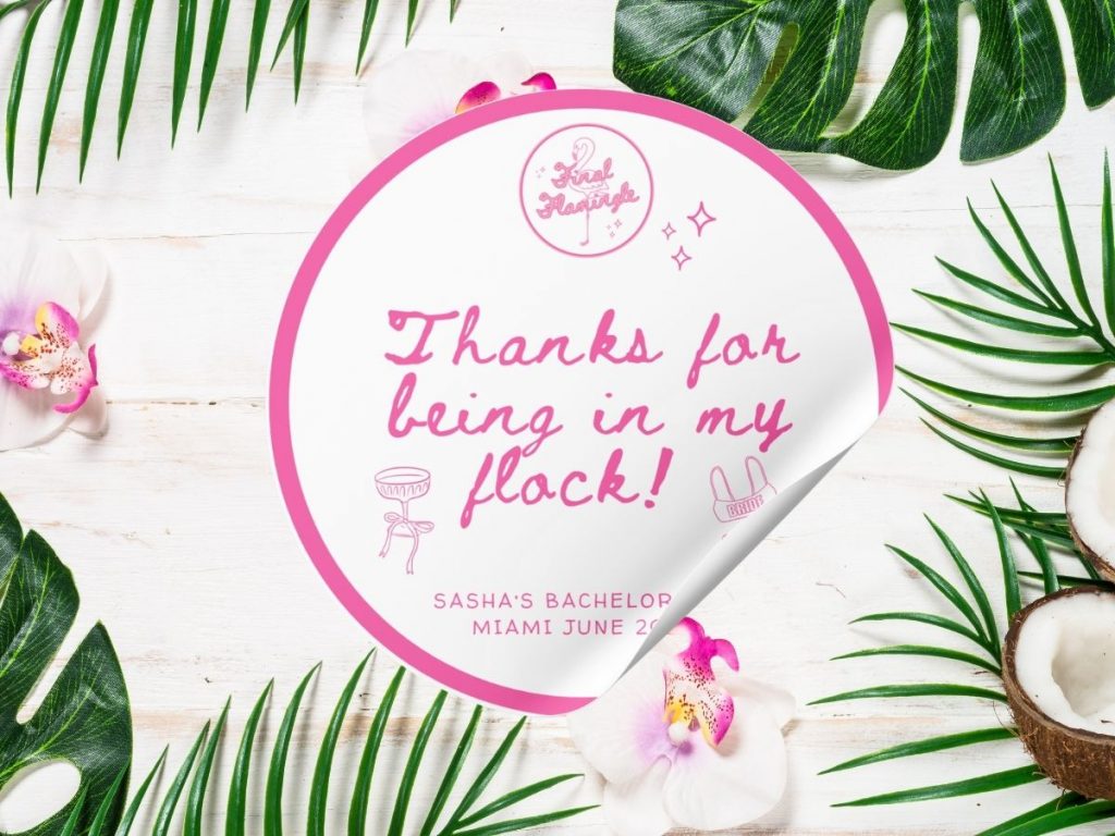 final flamingle bachelorette favor sticker