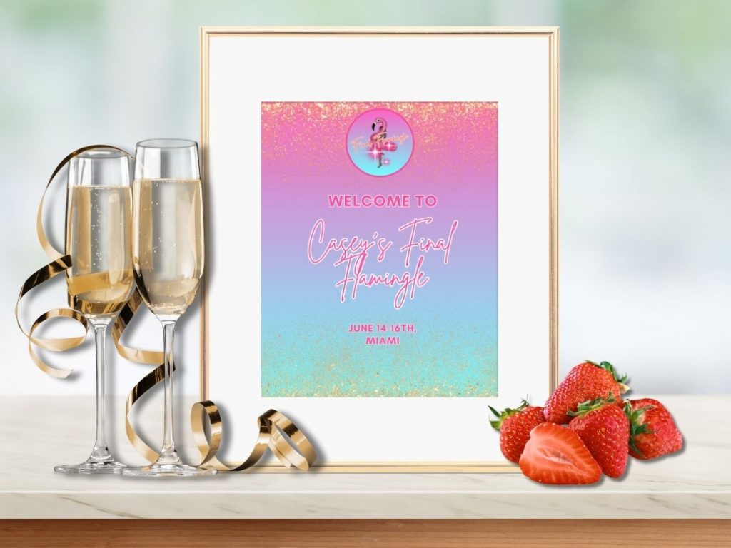 final flamingle bachelorette table sign