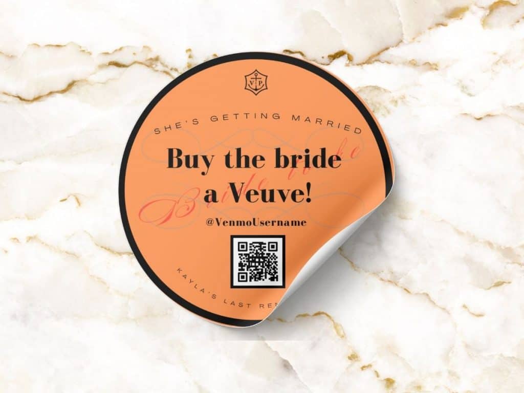 veuve before vows bachelorette drink sticker