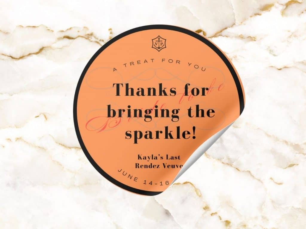 veuve before vows bachelorette favor sticker