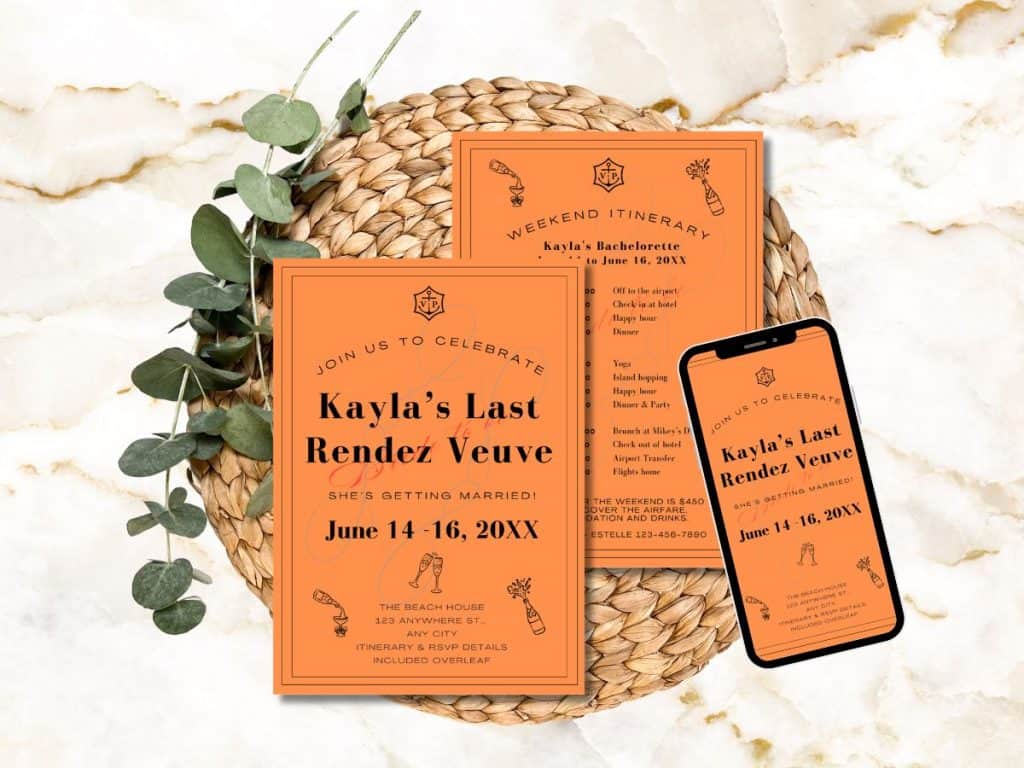 veuve before vows bachelorette invitation