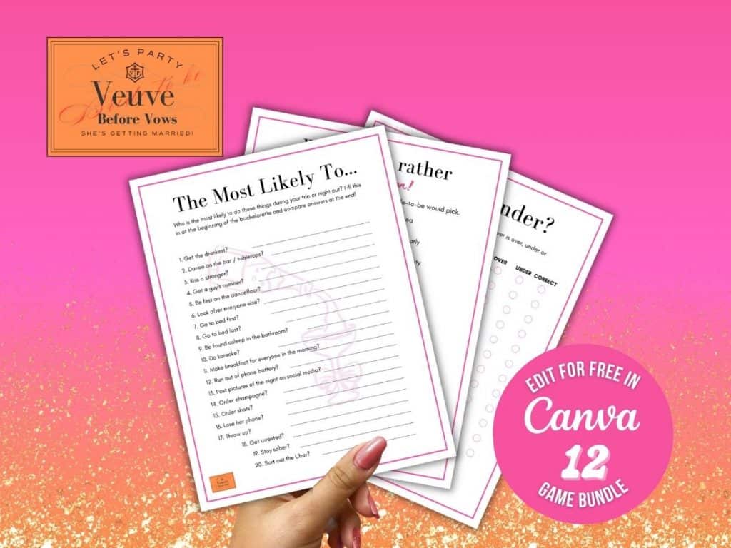 veuve before vows editable game bundle