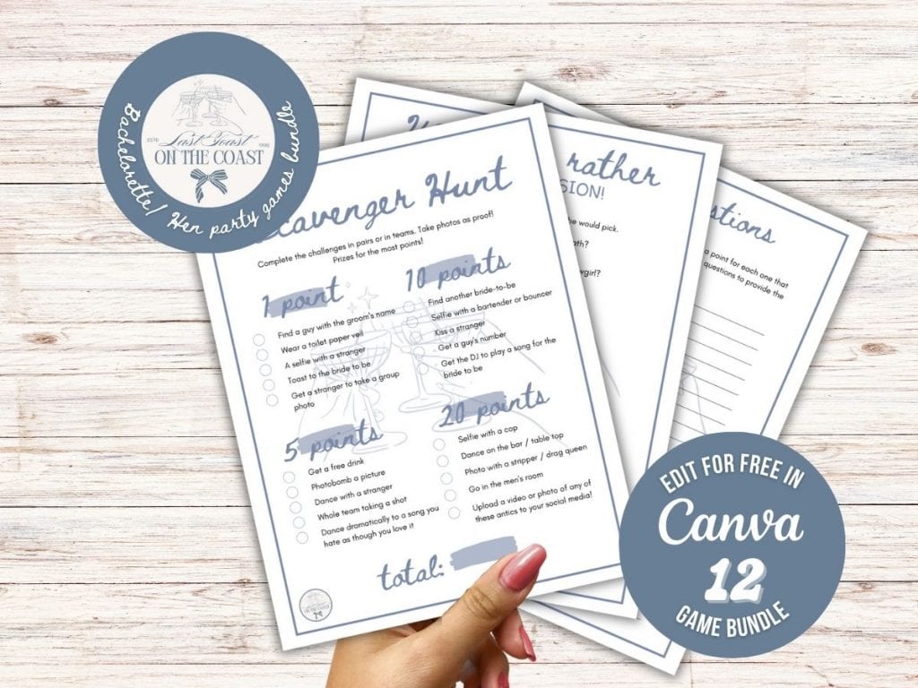 last toast on the coast bachelorette party games bundle canva