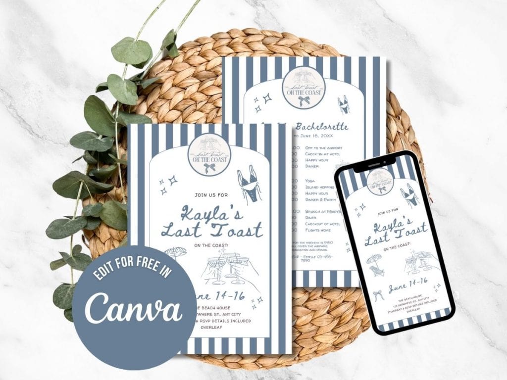 last toast on the coast bachelorette party invitation
