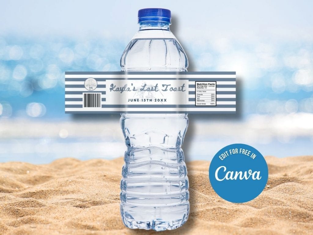 last toast on the coast bachelorette party water bottle label