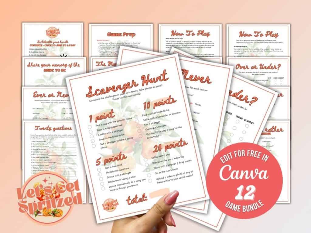 lets get spritzed bachelorette party editable games