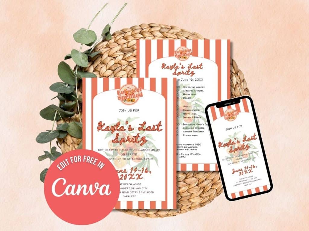 lets get spritzed bachelorette party invitation