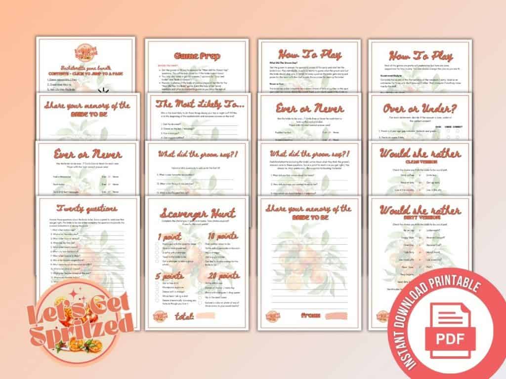 lets get spritzed bachelorette party non editable games