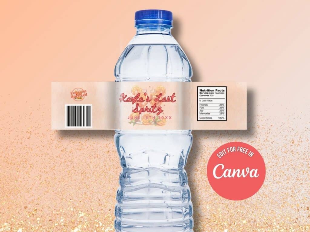 lets get spritzed bachelorette party water bottle label