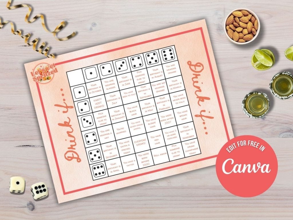 a spritz older birthday party drinking dice game