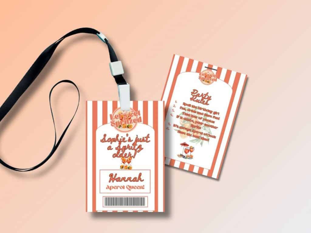a spritz older birthday party lanyard