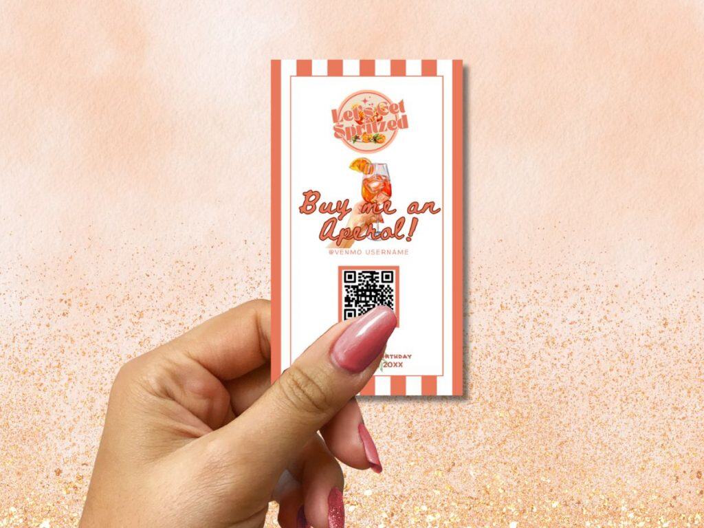 a spritz older birthday party qr card