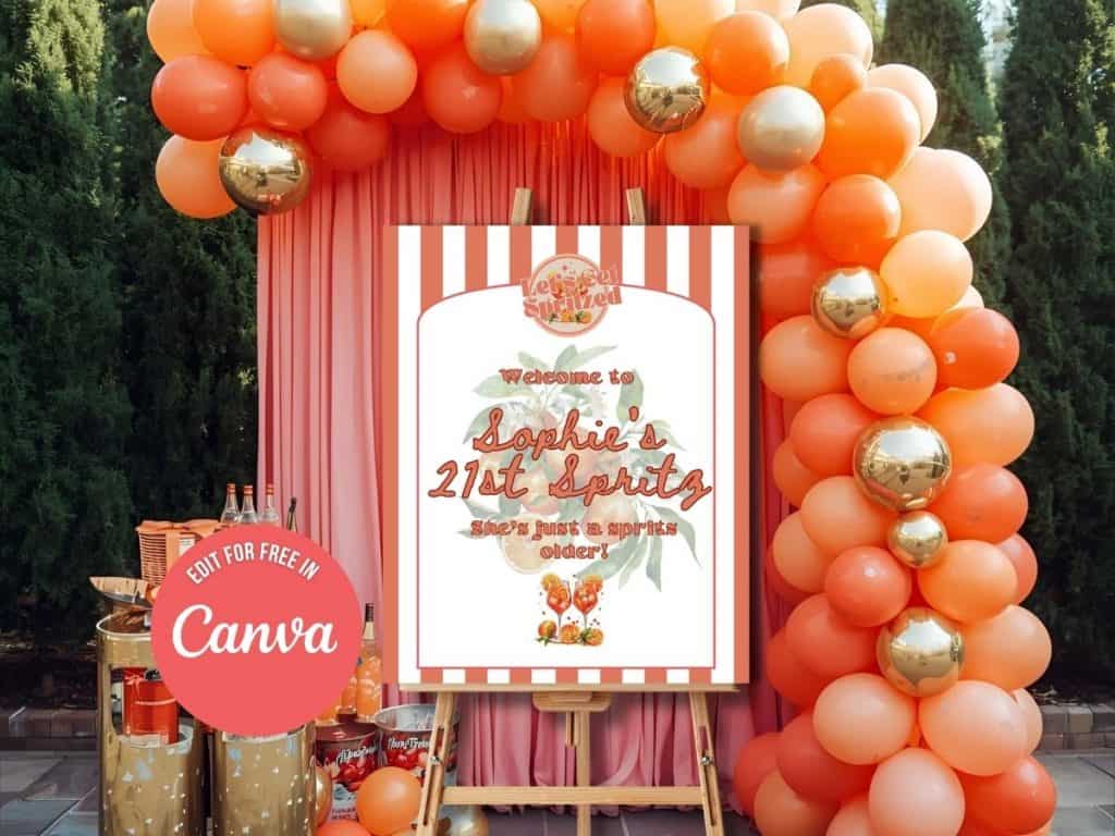 a spritz older birthday party welcome sign