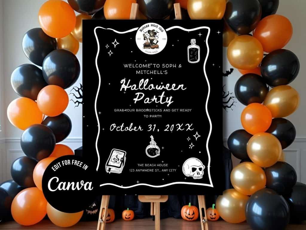 adult halloween party welcome sign