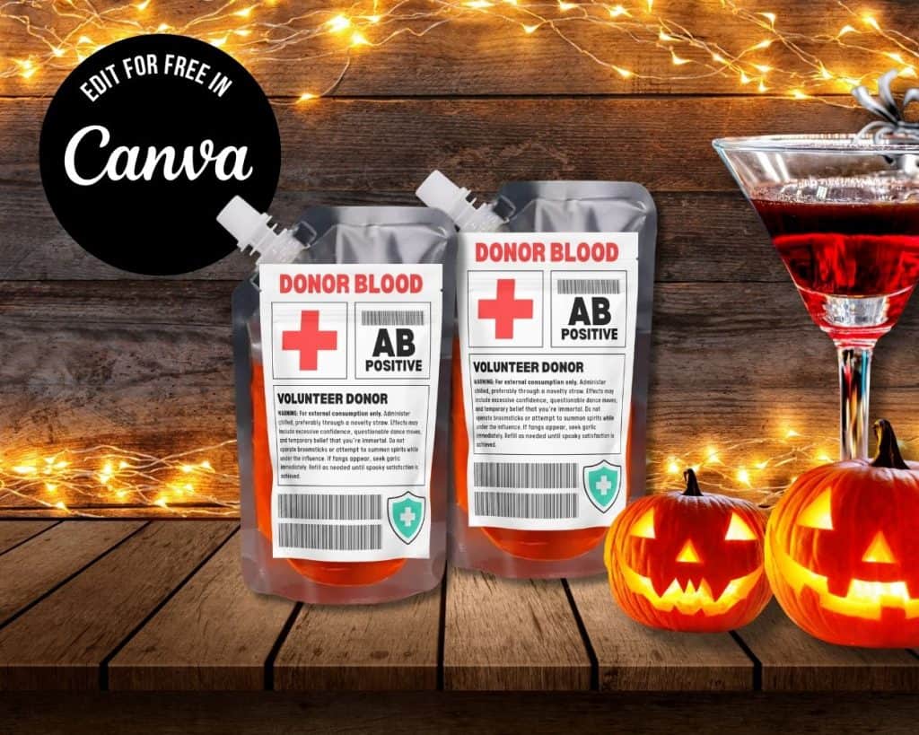 halloween blood bag label