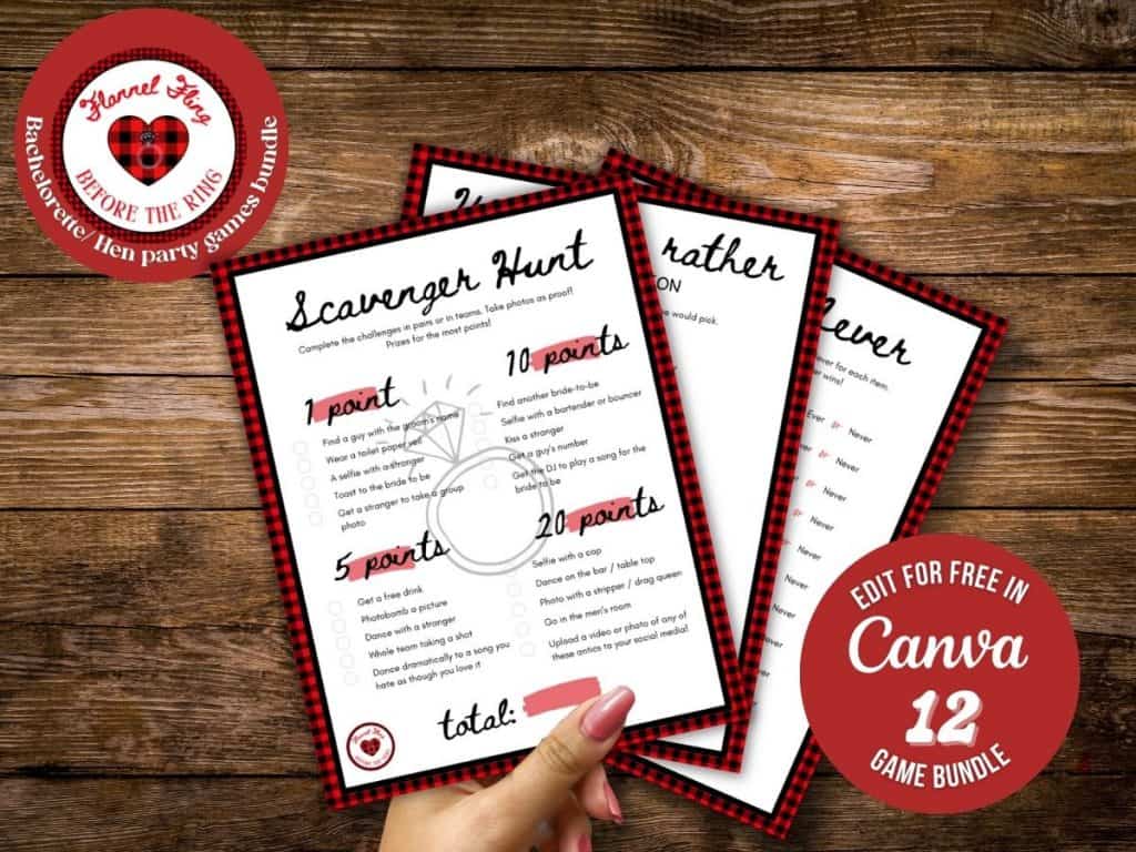 Flannel fling bachelorette editable games