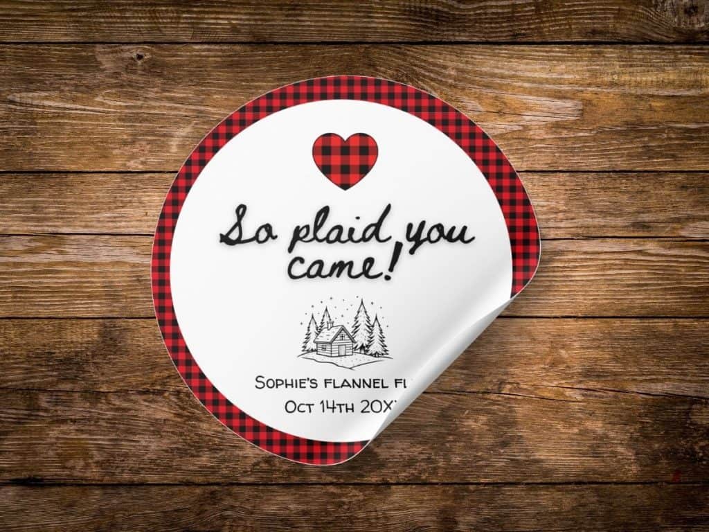 Flannel fling bachelorette favor sticker