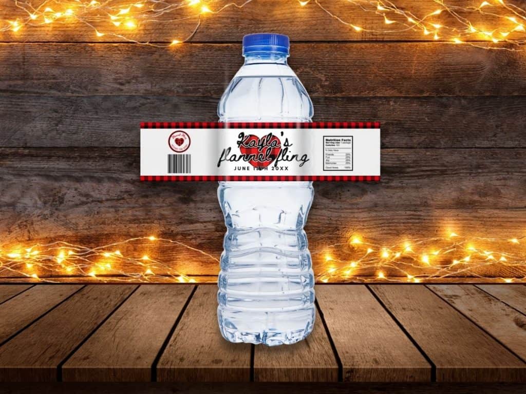 Flannel fling water bottle label