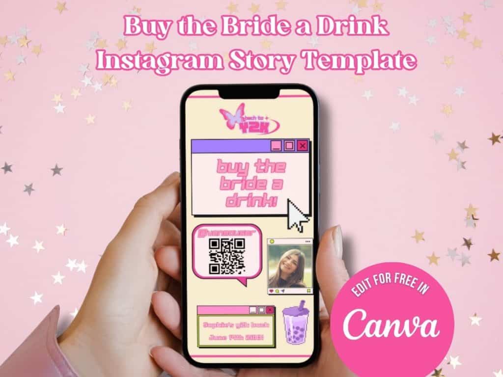 Buy the Bride a Drink Instagram Story template for wedding celebrations and bachelorette parties.