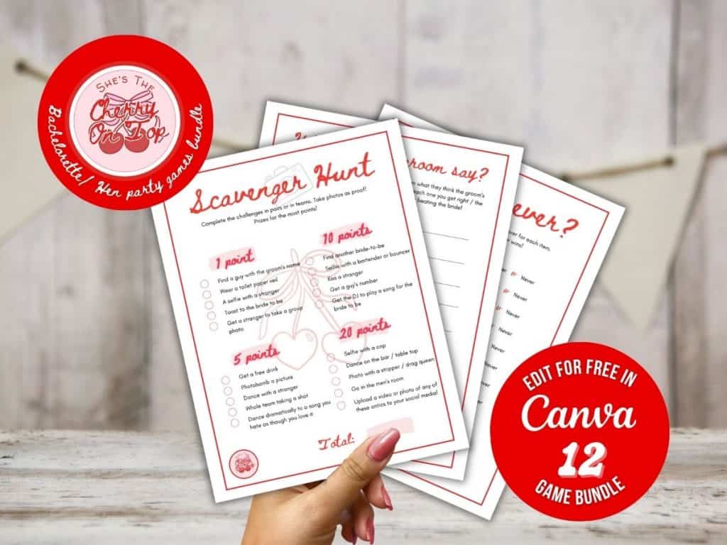 cherry on top bachelorette editable game bundle