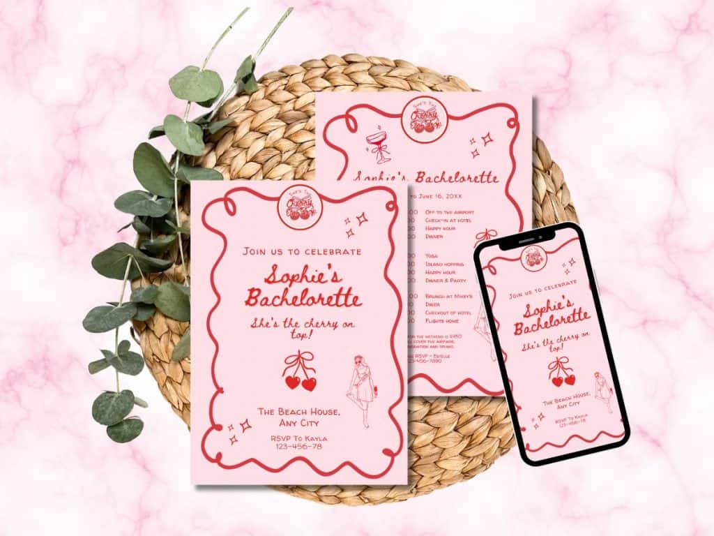 cherry on top bachelorette invitation