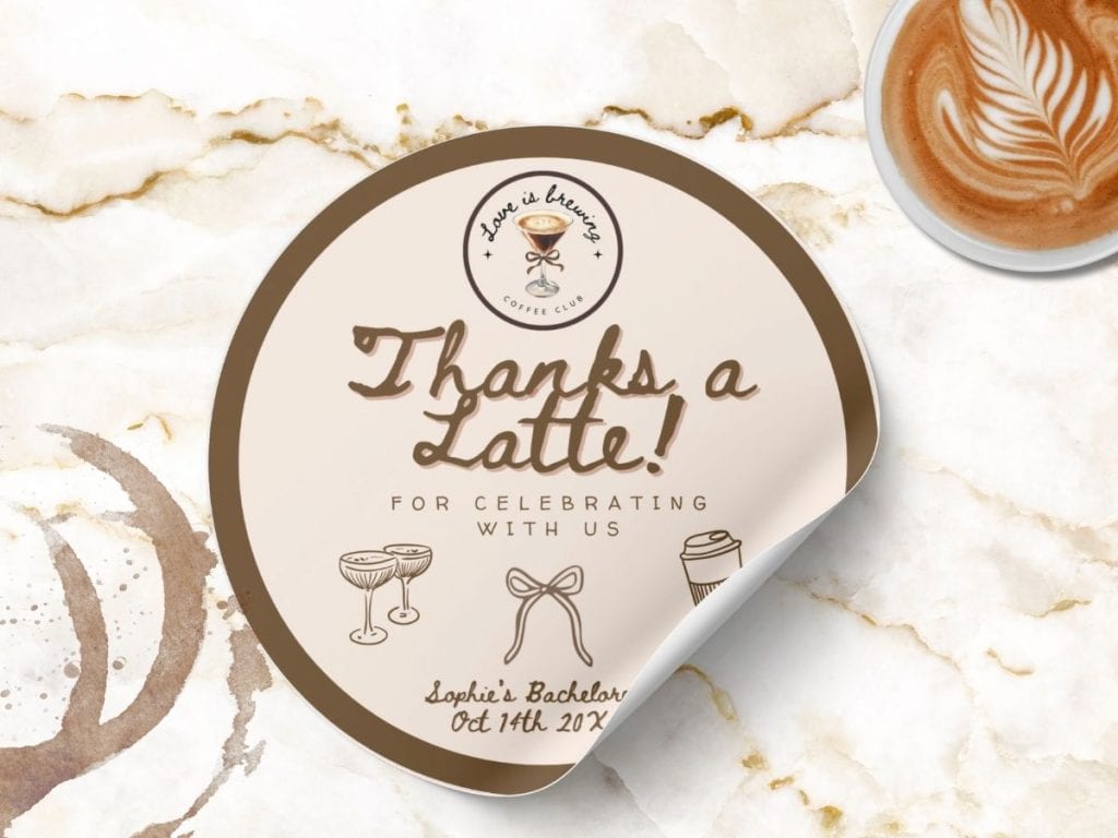 love is brewing bachelorette favor sticker