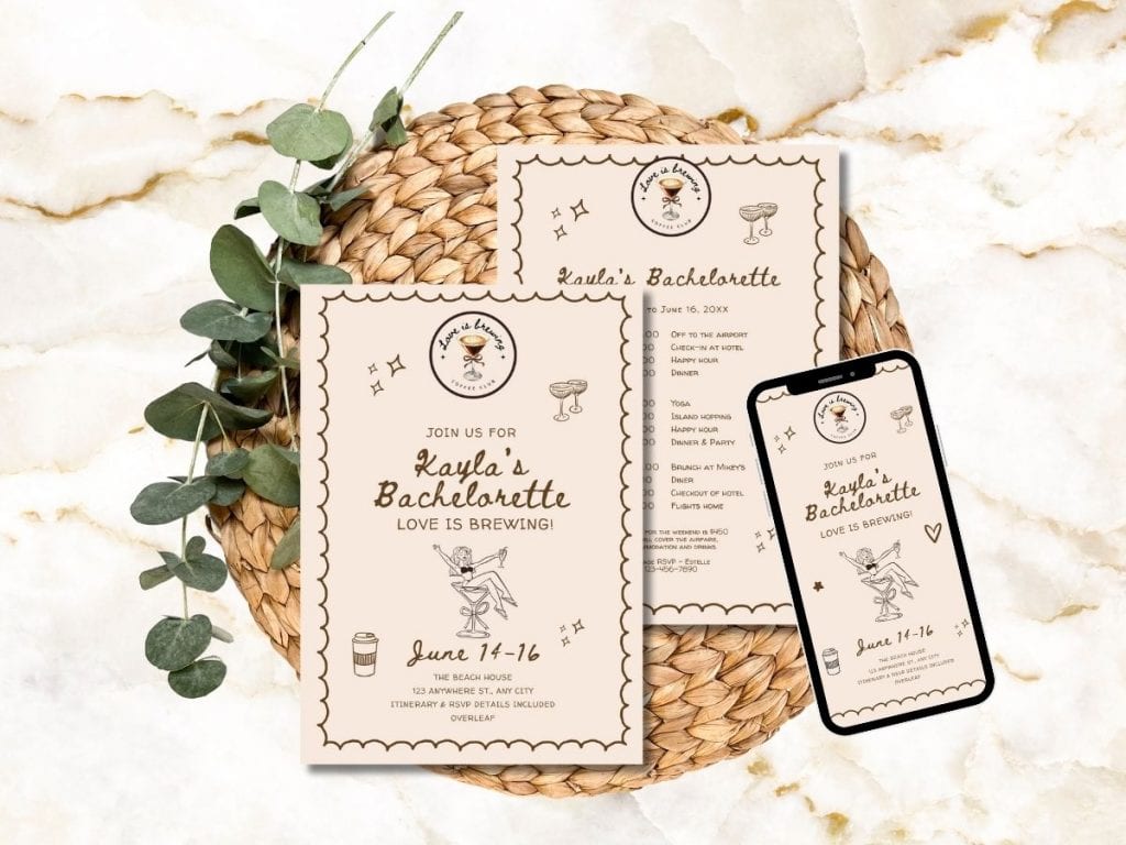 love is brewing bachelorette invitation