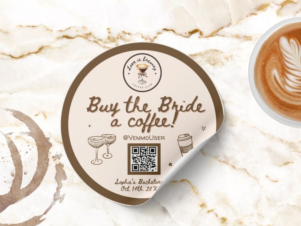 love is brewing bachelorette qr code sticker