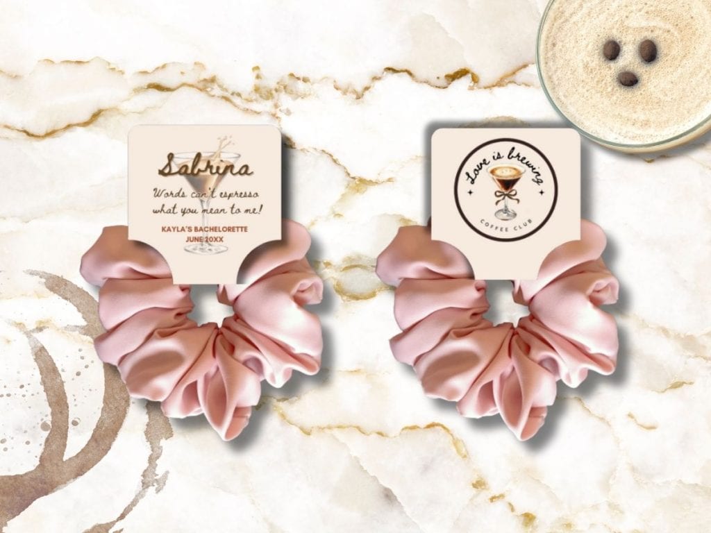 love is brewing bachelorette scrunchie tags