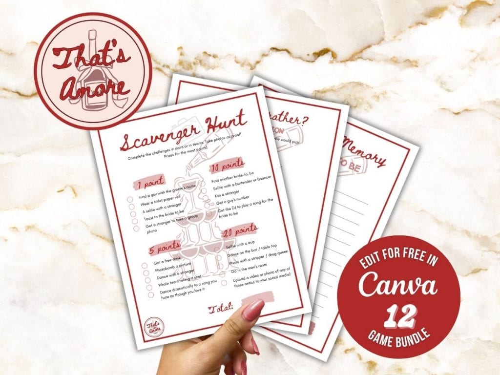 that's amore bachelorette party editable game bundle