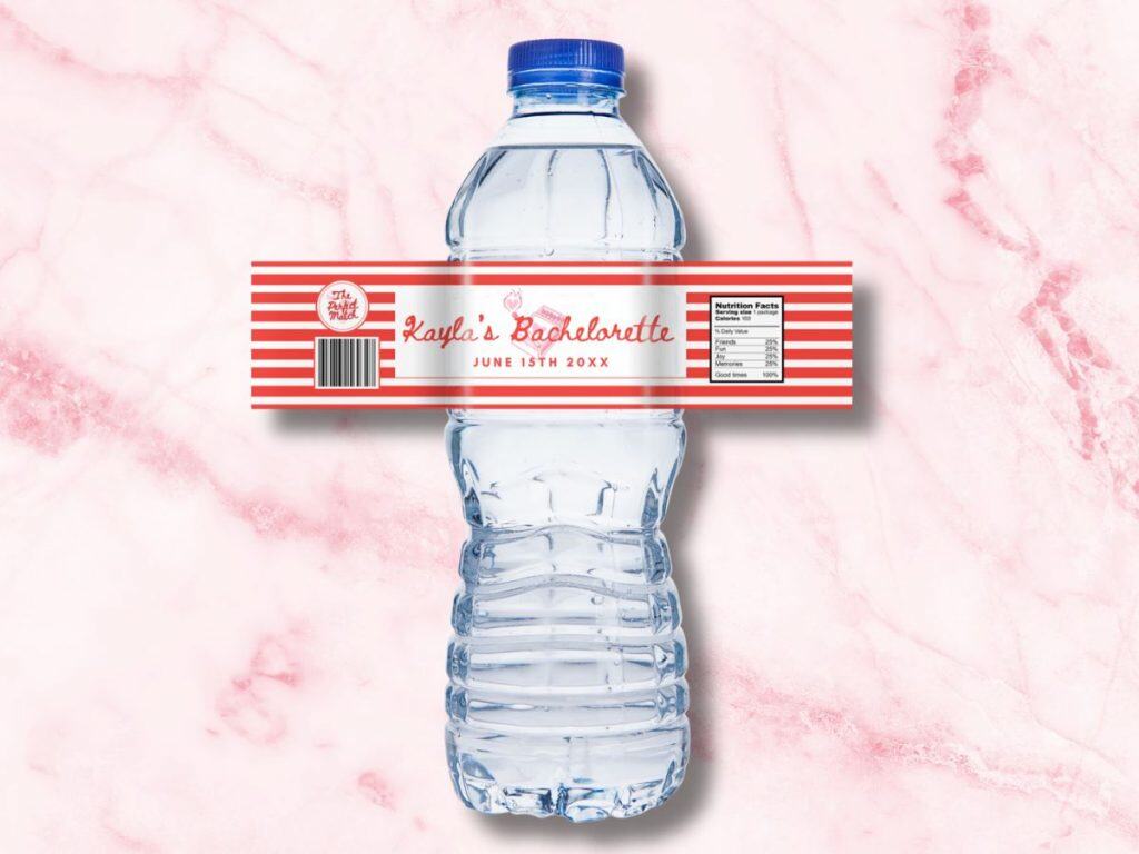 The Perfect Match bachelorette water bottle label