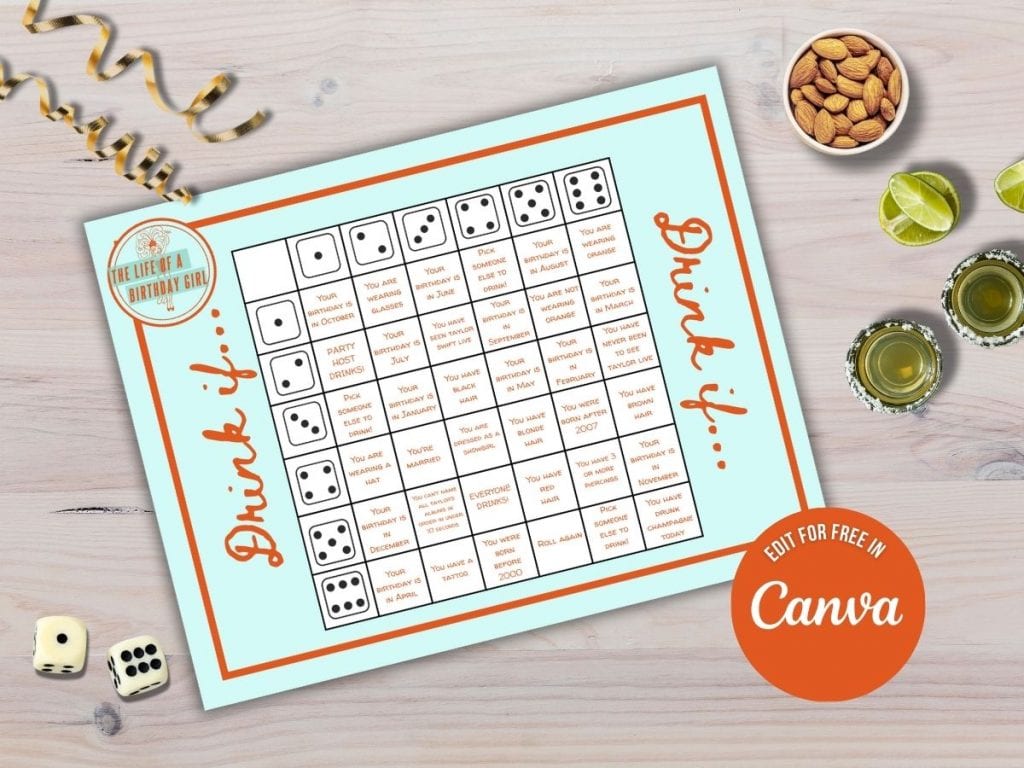 showgirl birthday party drinking dice game