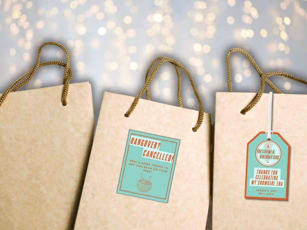 showgirl birthday party gift tag