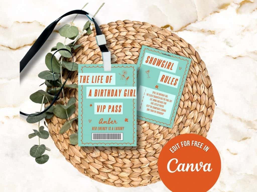 showgirl birthday party lanyard