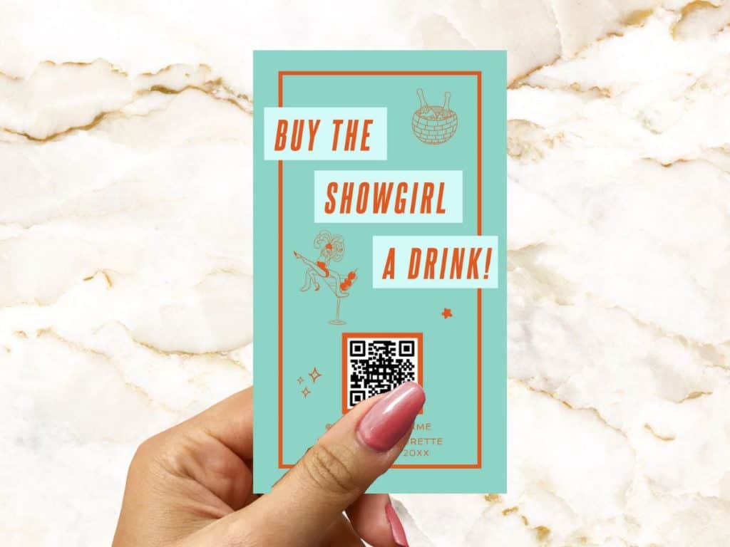 showgirl birthday party qr card