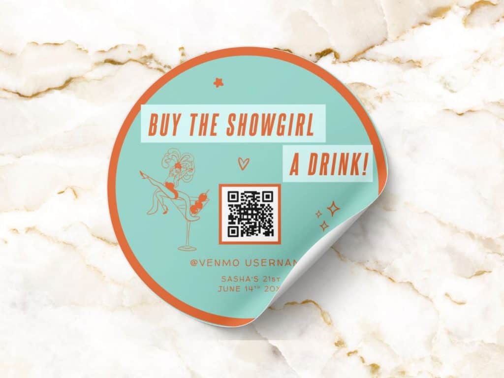 showgirl birthday party sticker