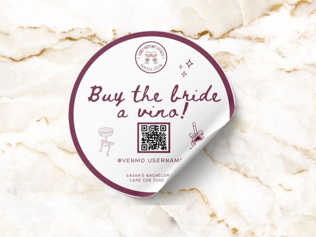 vino before vows bachelorette drink sticker
