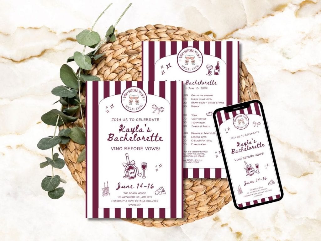 vino before vows bachelorette invitation