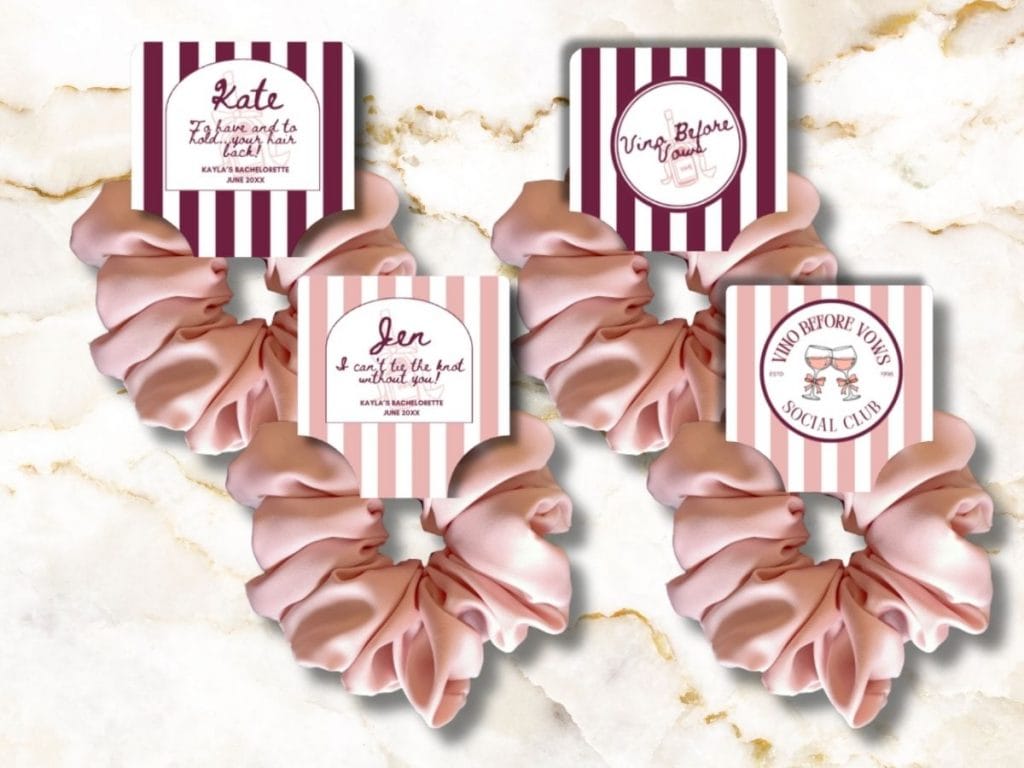 vino before vows bachelorette scrunchie tag