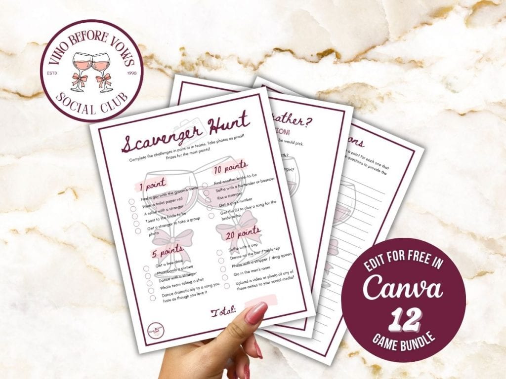 vino before vows editable game bundle